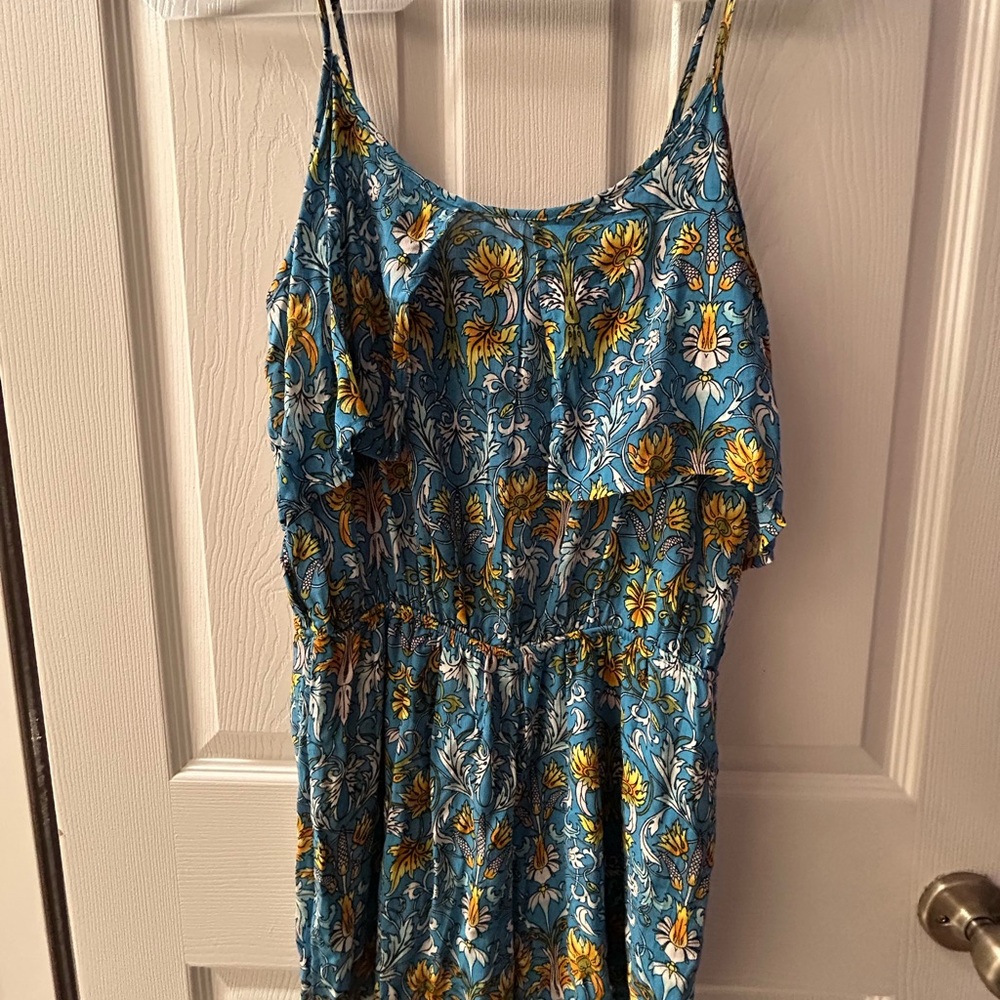 Peach Love California Floral Blue and Yellow Romper